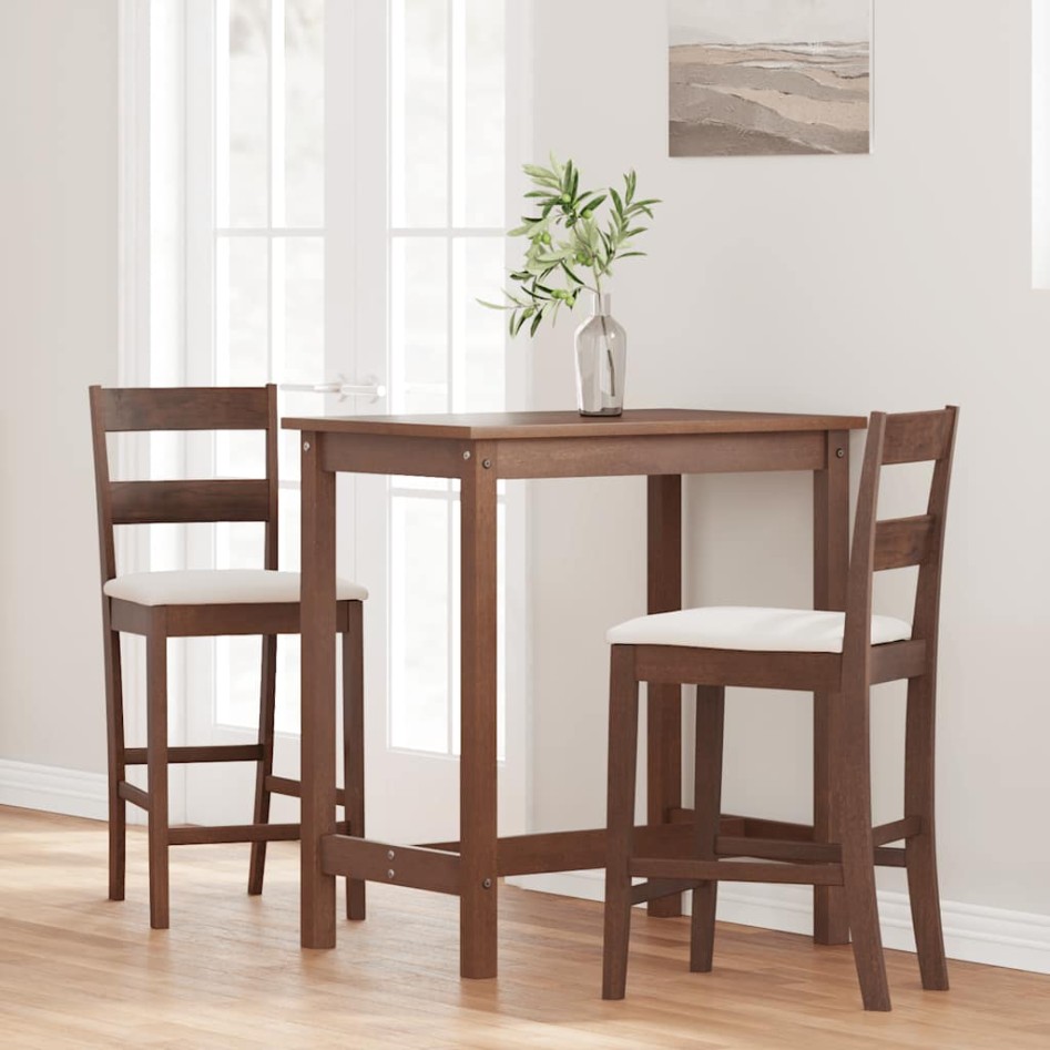 Taburetes de bar con cojines 2 uds madera maciza marrón