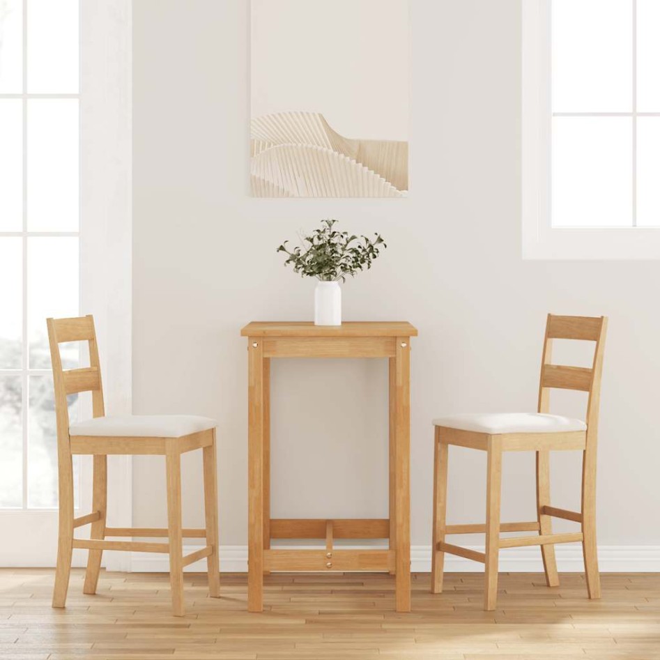 Taburetes de bar con cojines 2 uds madera maciza natural
