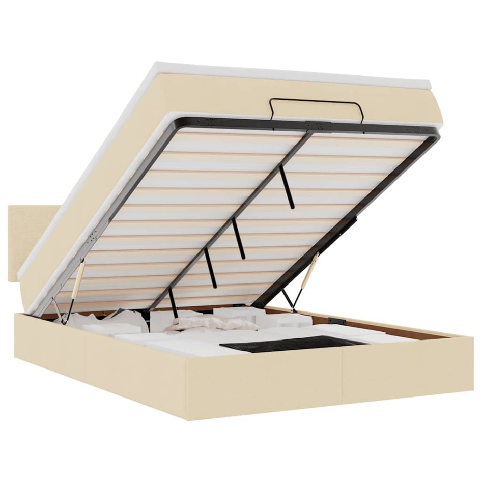 Cama otomana con colchón y luces LED Tela crema 140x200