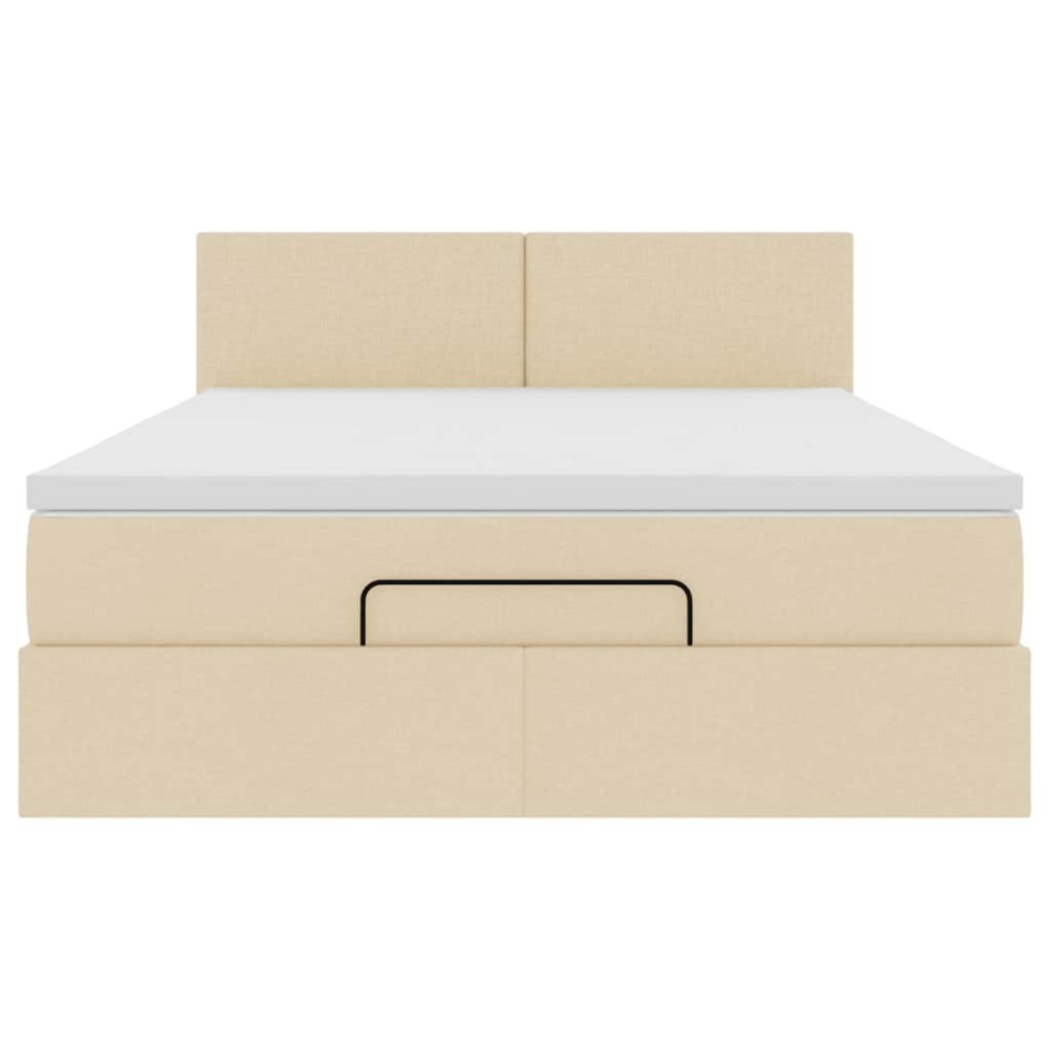 Cama otomana con colchón y luces LED Tela crema 140x200