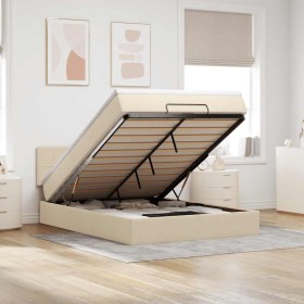 Cama otomana con colchón LED crema 140x190 cm