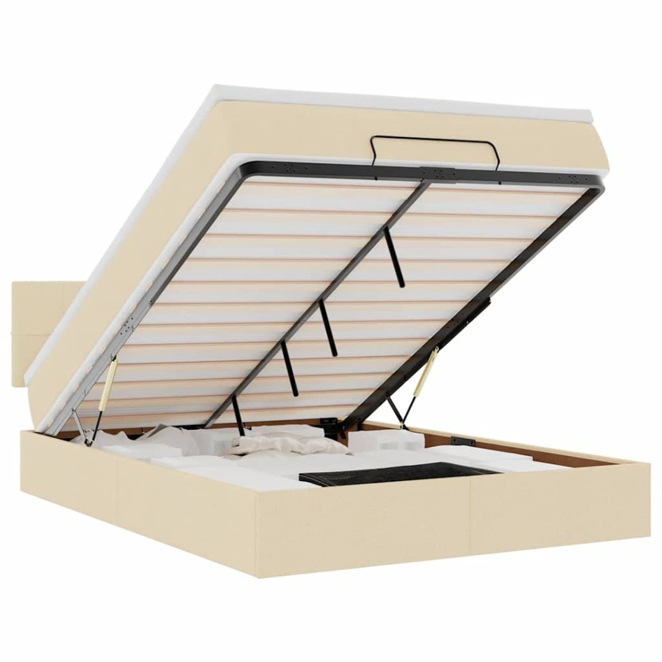 Cama otomana con colchón LED crema 140x190 cm