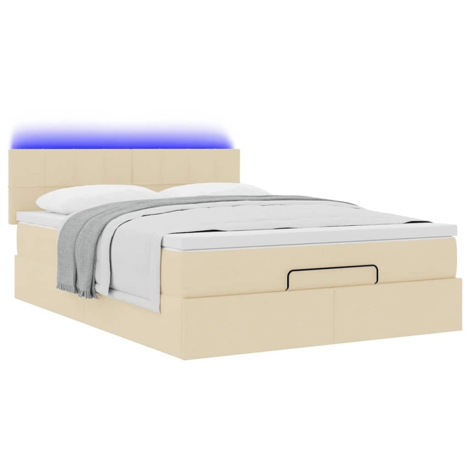 Cama otomana con colchón LED crema 140x190 cm