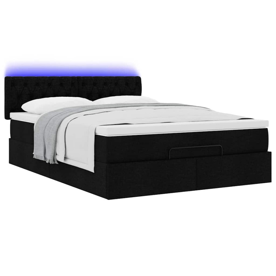 Cama otomana con colchón LED negra 140x190 cm