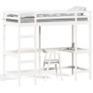 Cama alta con escritorio madera maciza pino blanca 80x200 cm