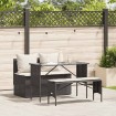 Set comedor de jardín 3 pzas con cojines ratán sintético negro