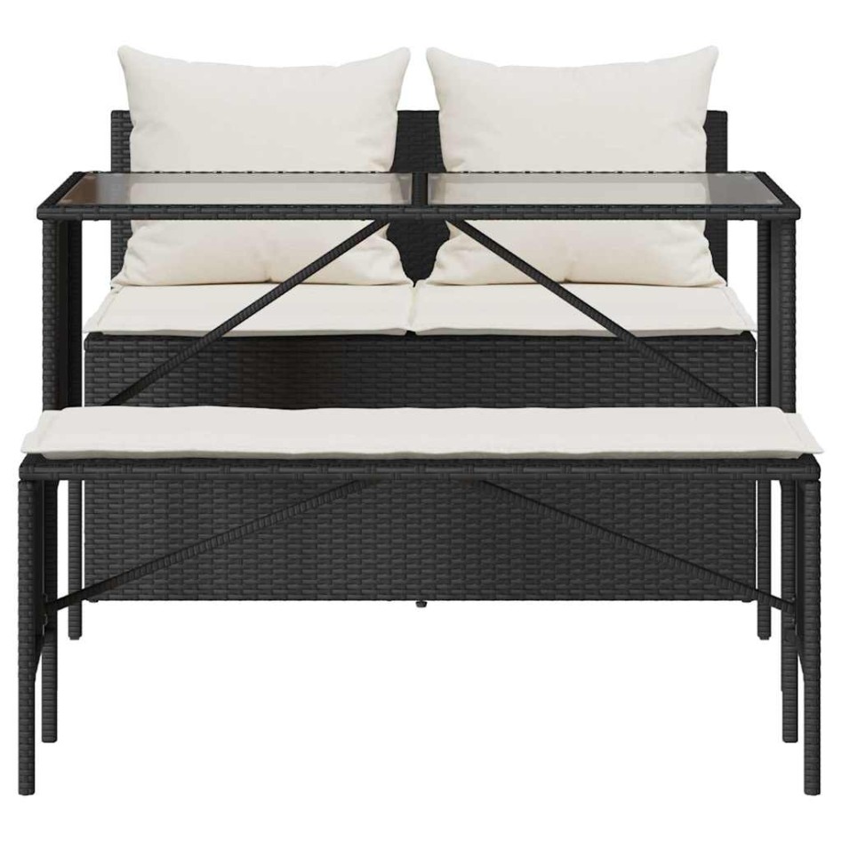 Set comedor de jardín 3 pzas con cojines ratán sintético