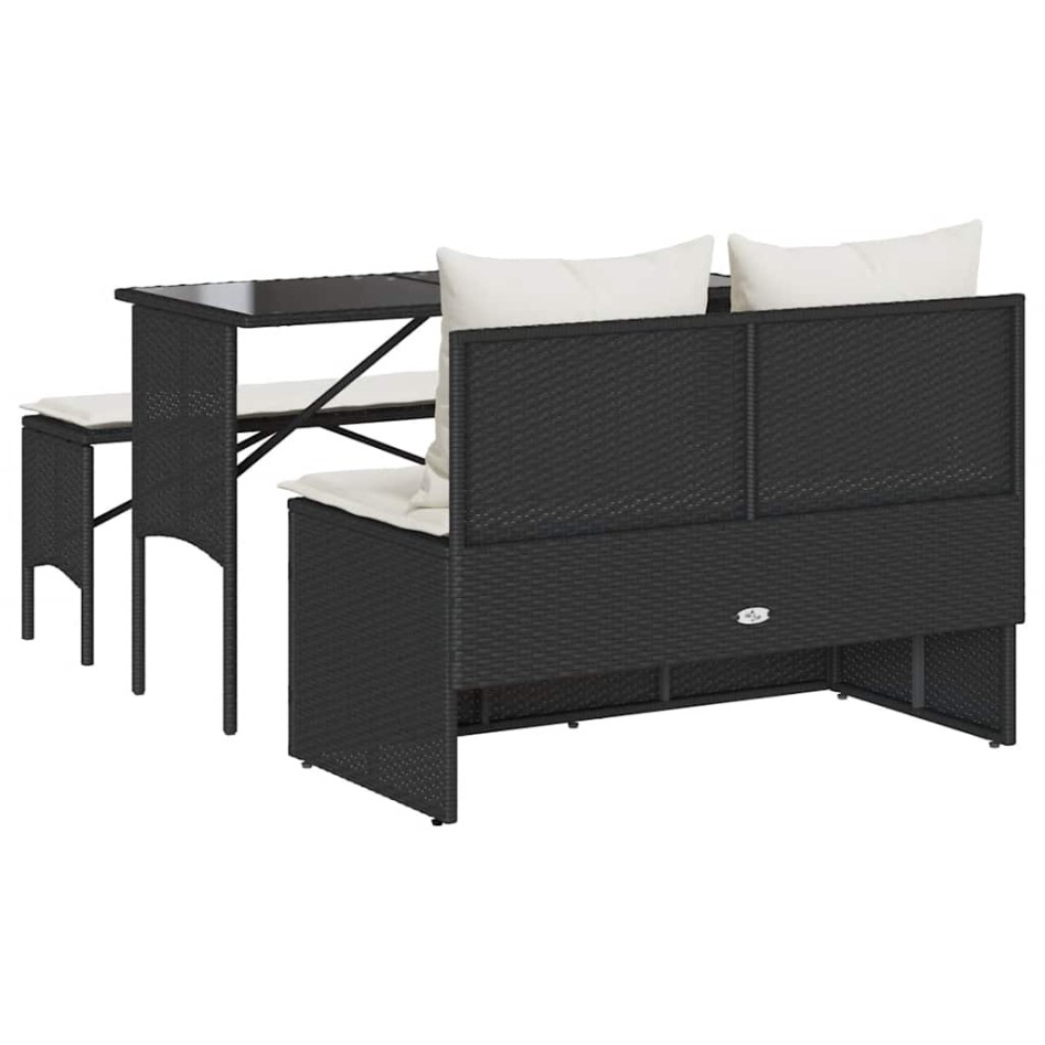 Set comedor de jardín 3 pzas con cojines ratán sintético