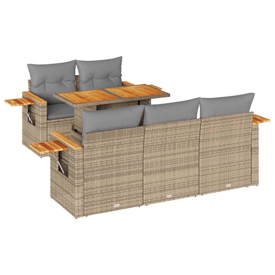 Set sofás jardín y cojines 6 pzas ratán sintético acacia