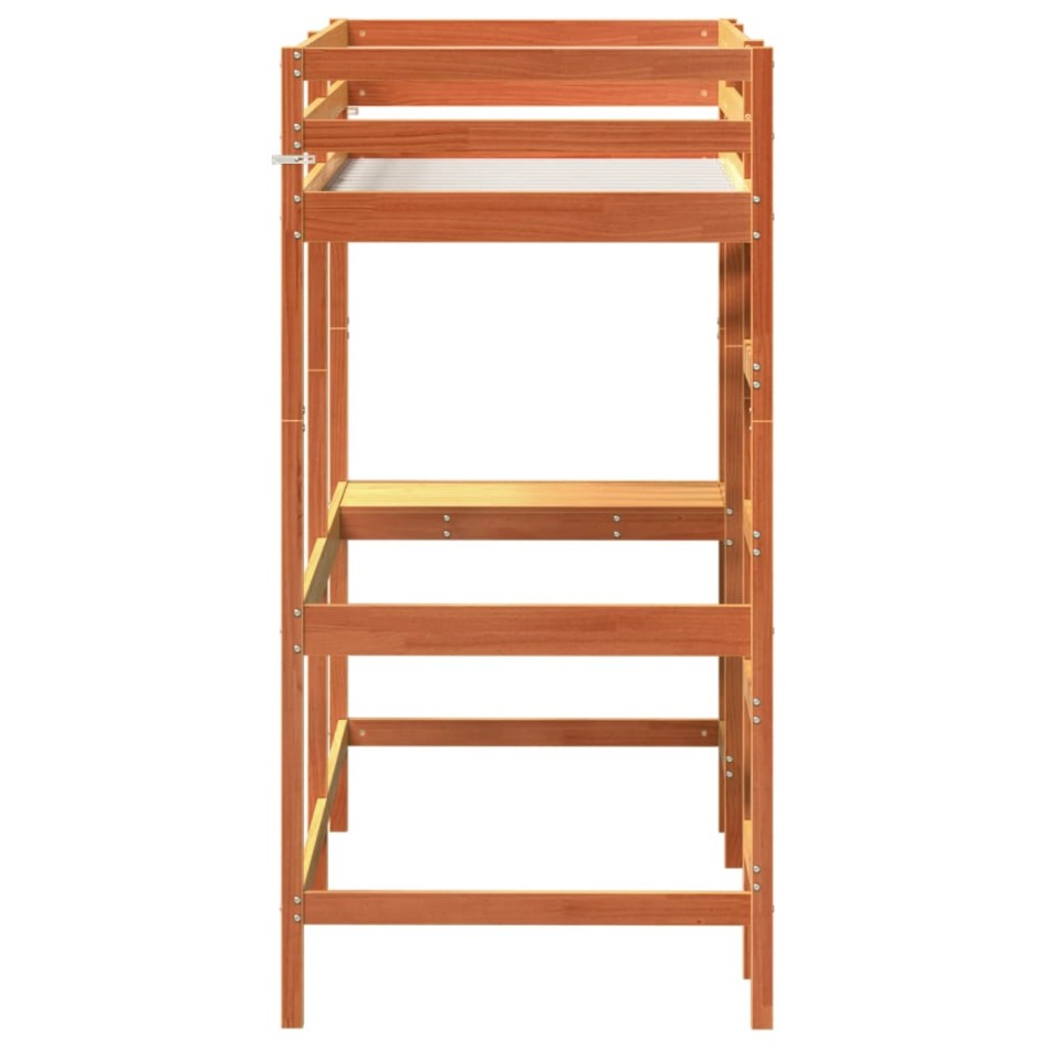 Cama alta con escritorio madera maciza pino marrón 80x200