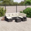 Set de sofás de jardín 8 piezas y cojines ratán sintético negro