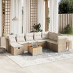 Set de sofás de jardín 9 pzas con cojines ratán sintético beige