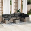 Set de sofás de jardín con cojines 9 pzas ratán sintético gris