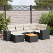 Set de sofás de jardín 7 pzas con cojines ratán sintético negro