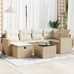Set sofás de jardín 7 piezas y cojines ratán sintético beige