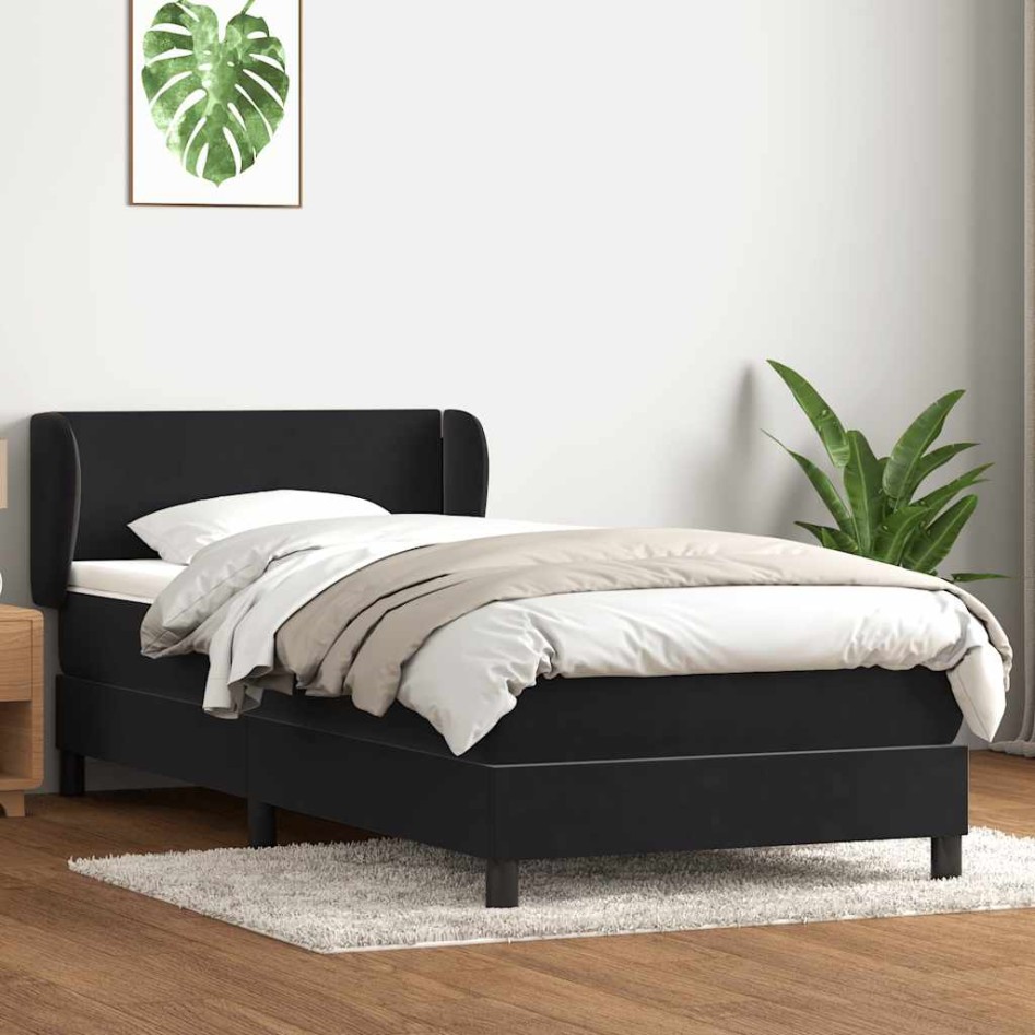 Cama box spring con colchón terciopelo negro 90x220