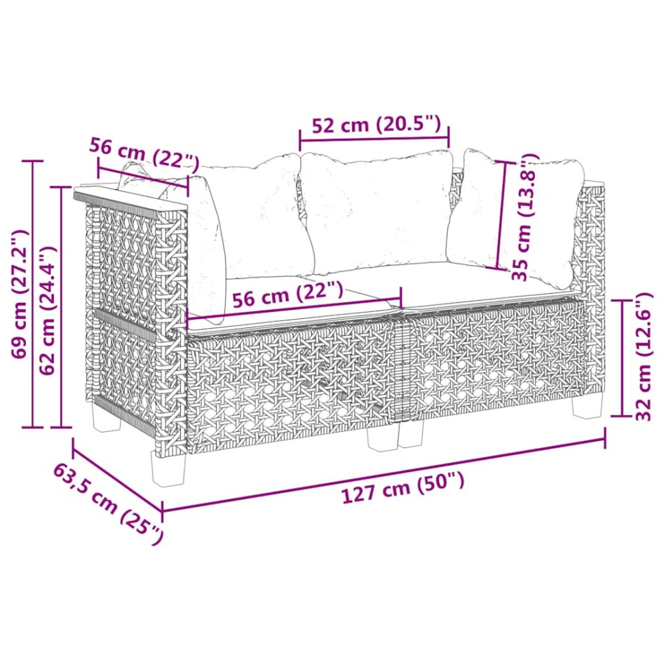 Sofás de esquina jardín con cojines 2 uds ratán sintético