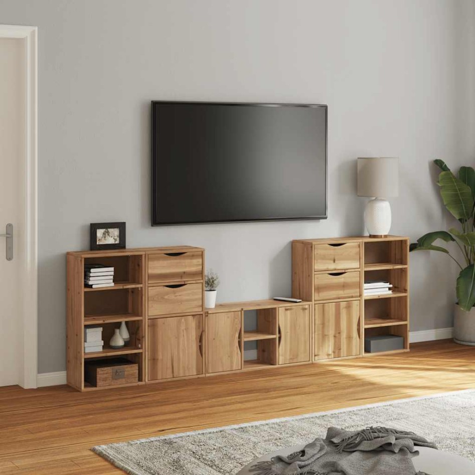 Muebles de TV 5 uds. con almacenaje ODDA madera maciza