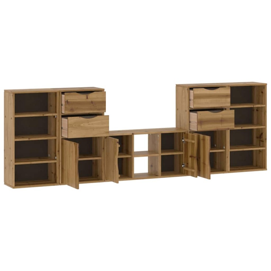 Muebles de TV 5 uds. con almacenaje ODDA madera maciza