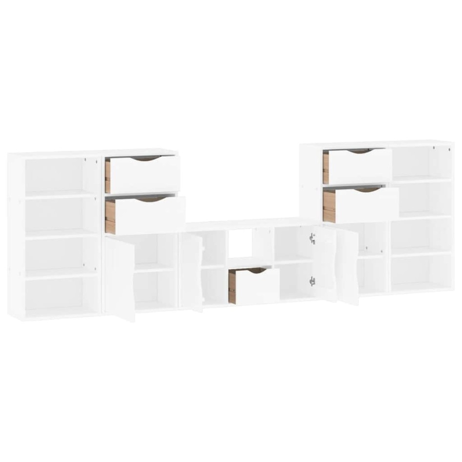 Muebles de TV 5 uds. con almacenaje ODDA blanco madera