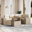 Juego de sofás jardín con cojines 6 pzas ratán sintético beige