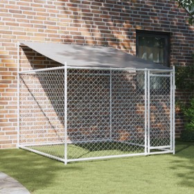 Jaula de perros techo y puerta acero galvanizado gris 2x2x2