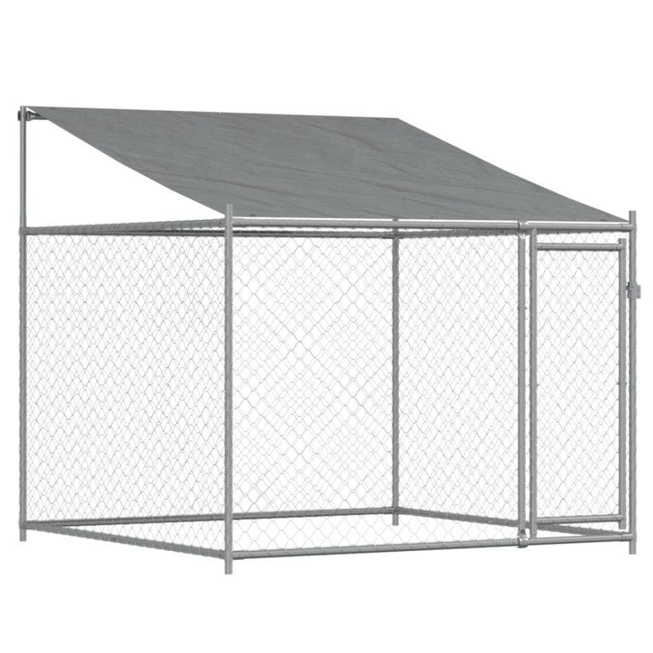Jaula de perros techo y puerta acero galvanizado gris 2x2x2