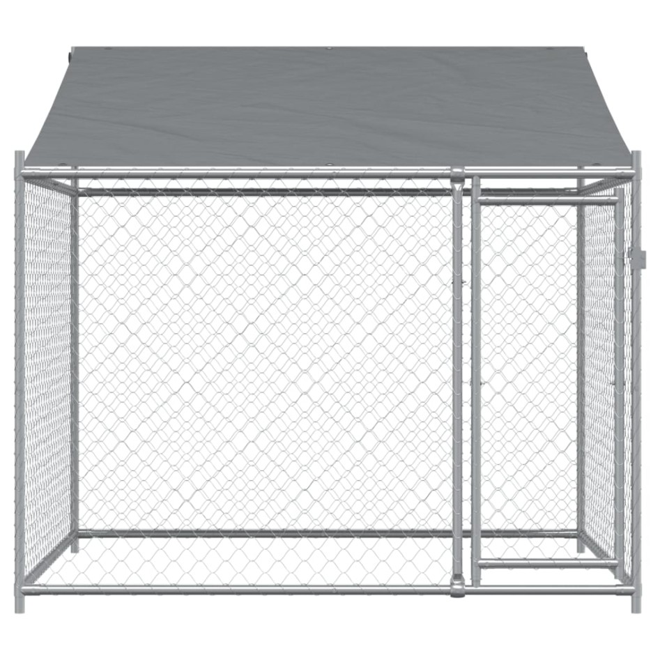 Jaula de perros techo y puerta acero galvanizado gris 2x2x2