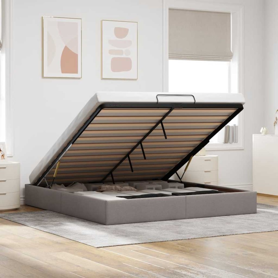 Estructura cama otomana sin colchón tela gris pardo