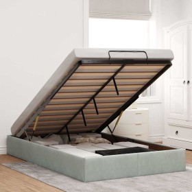 Estructura de cama otomana sin colchón terciopelo gris