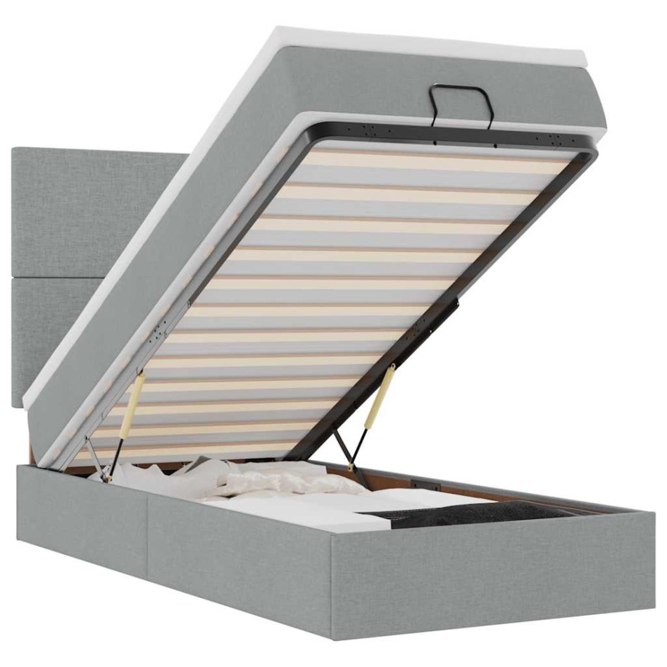Cama otomana con colchón y LED tela gris claro