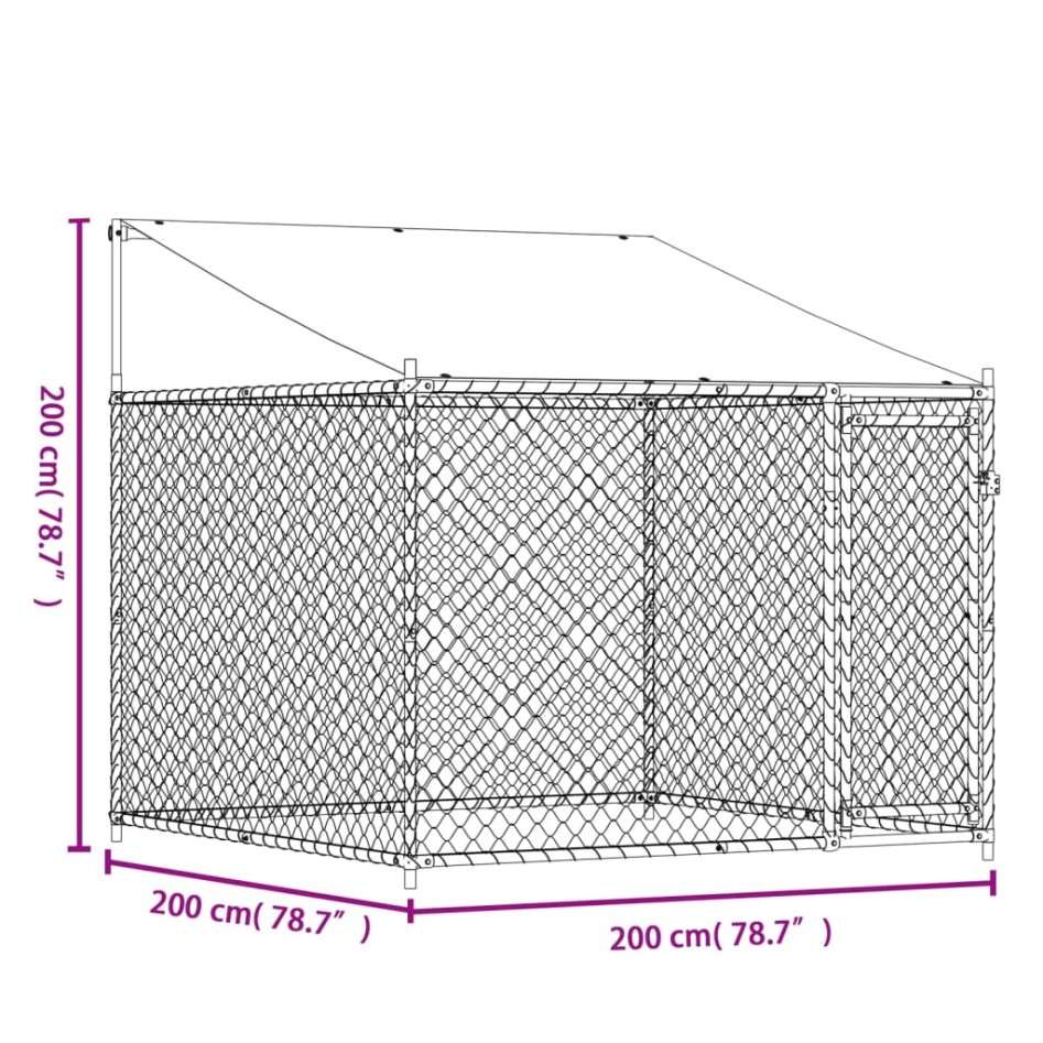 Jaula de perros techo y puerta acero galvanizado gris 2x2x2