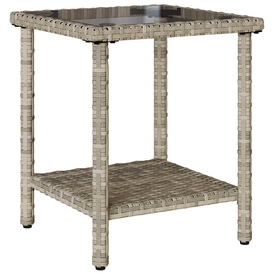 Sofá jardín forma de L con mesa y cojines ratán PE gris