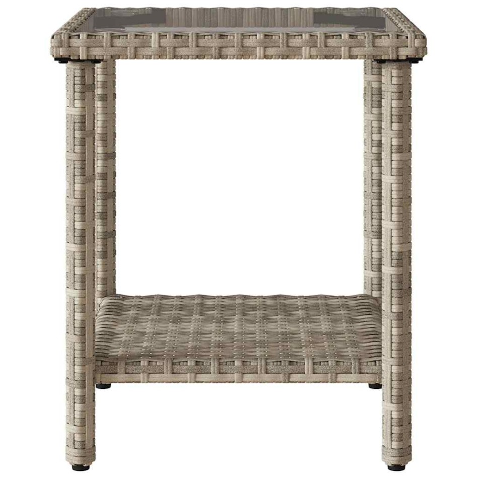 Sofá jardín forma de L con mesa y cojines ratán PE gris