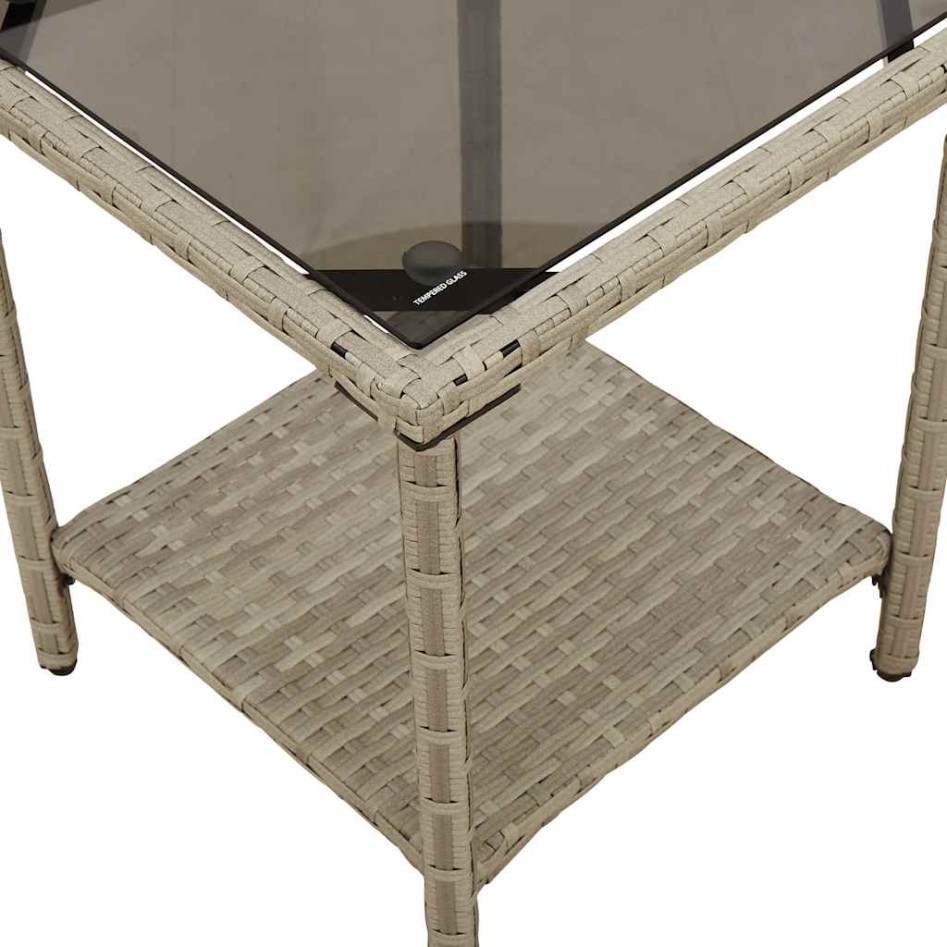 Sofá jardín forma de L con mesa y cojines ratán PE gris