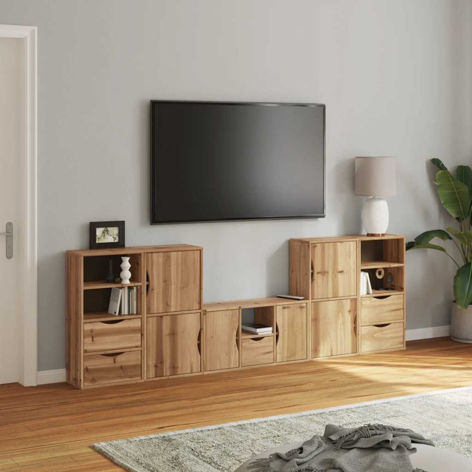 Muebles de TV 5 uds. con almacenaje ODDA madera maciza