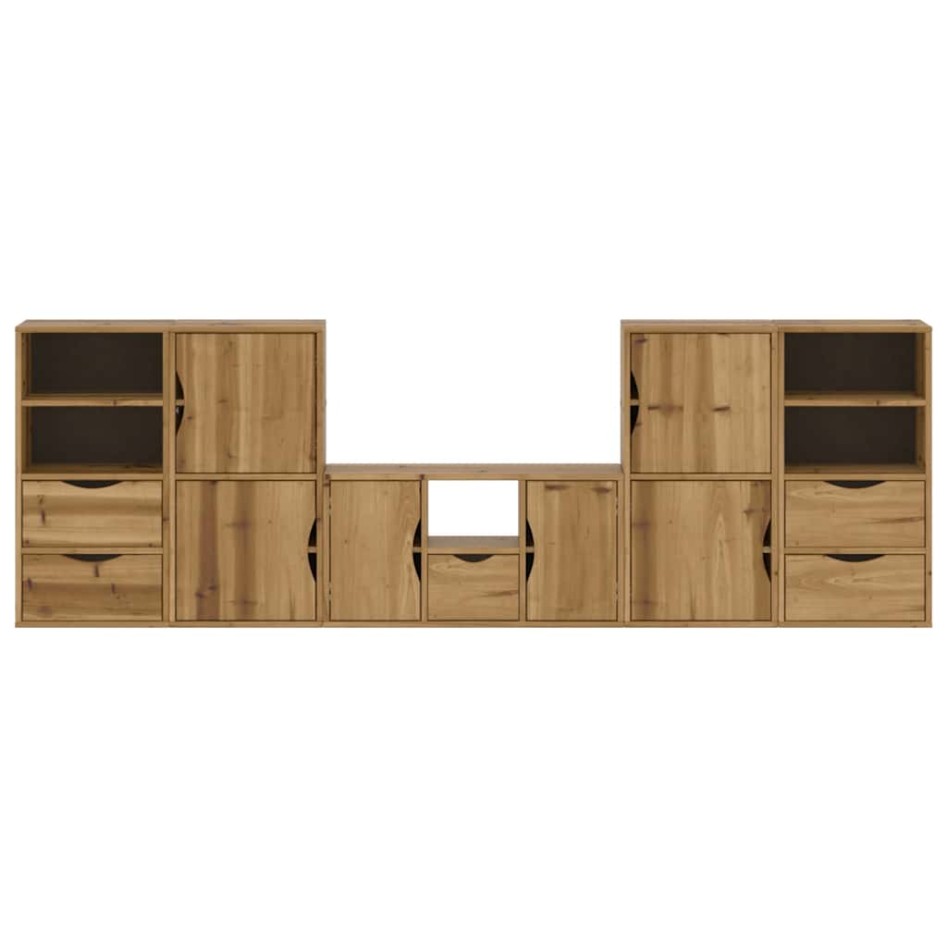 Muebles de TV 5 uds. con almacenaje ODDA madera maciza