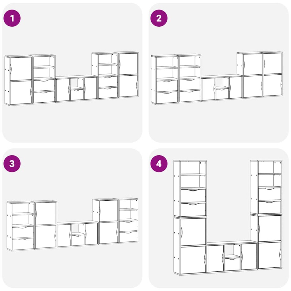 Muebles de TV 5 uds. con almacenaje ODDA madera maciza