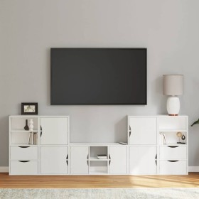 Muebles de TV 5 uds. con almacenaje ODDA blanco madera