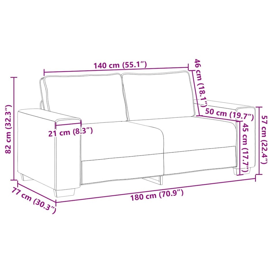 Sofá Loveseat gris oscuro 140 cm tejido de