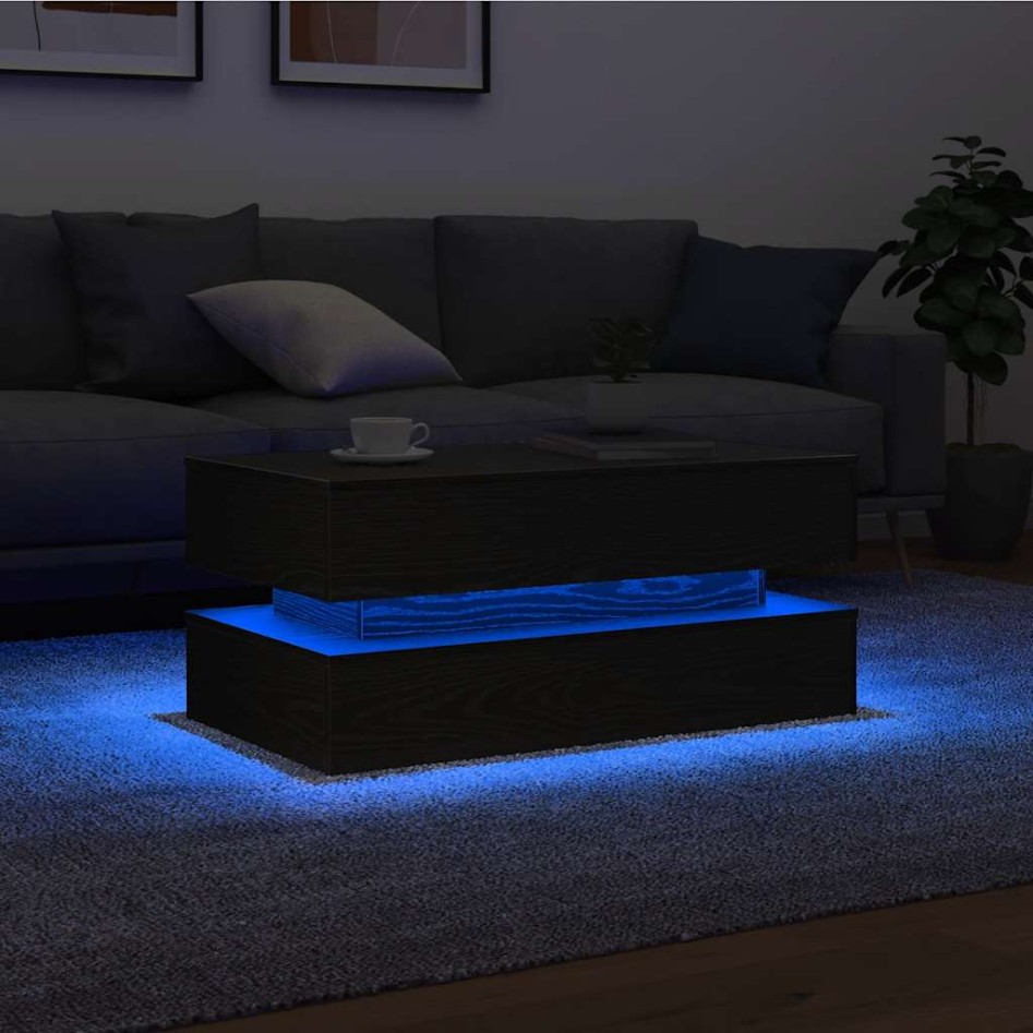 Mesa de centro con luces LED roble negro 90x50x40