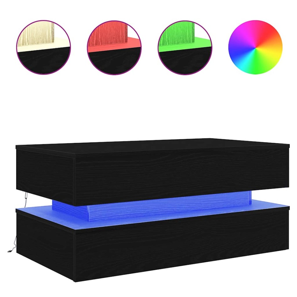 Mesa de centro con luces LED roble negro 90x50x40