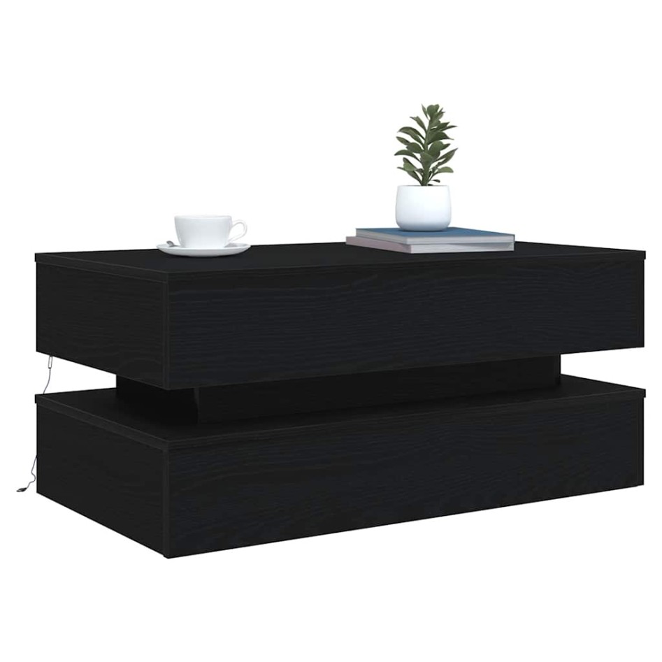Mesa de centro con luces LED roble negro 90x50x40