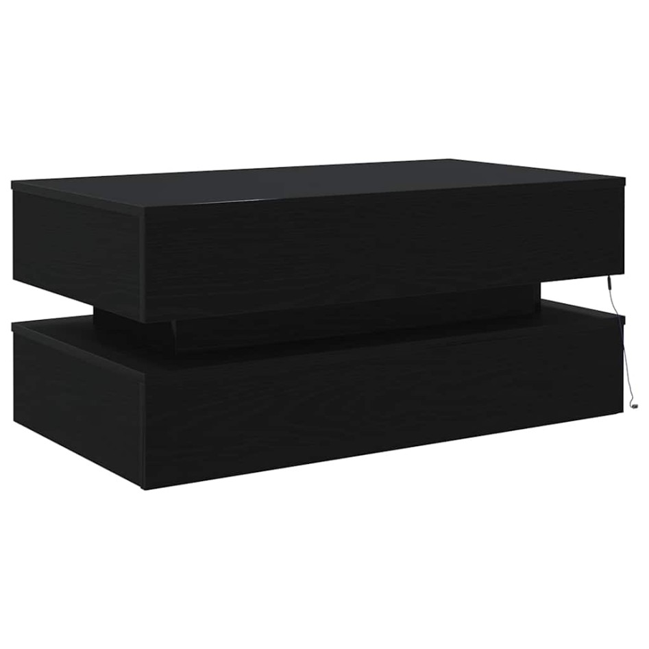Mesa de centro con luces LED roble negro 90x50x40