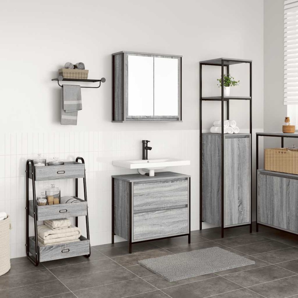Set de muebles de baño 2 pzas madera contrachapada gris