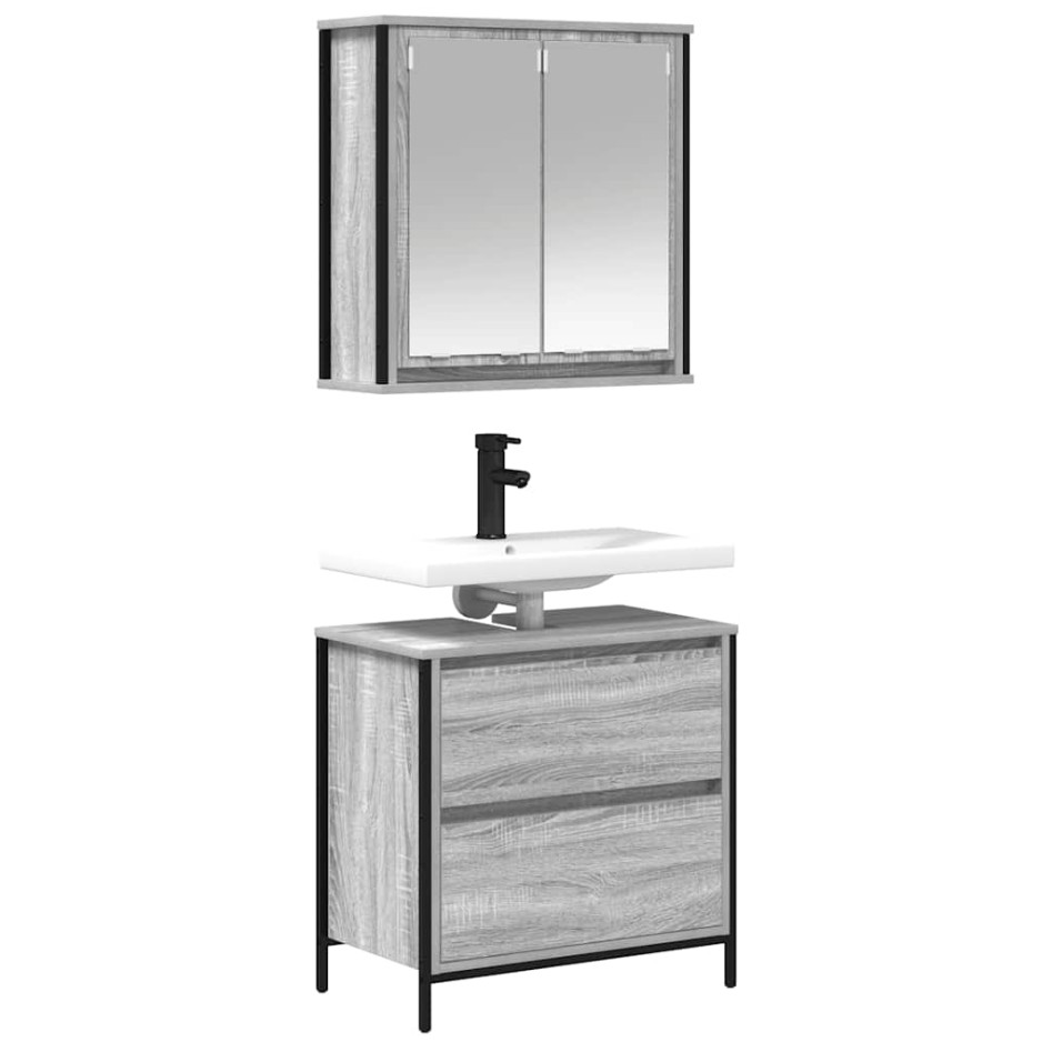 Set de muebles de baño 2 pzas madera contrachapada gris
