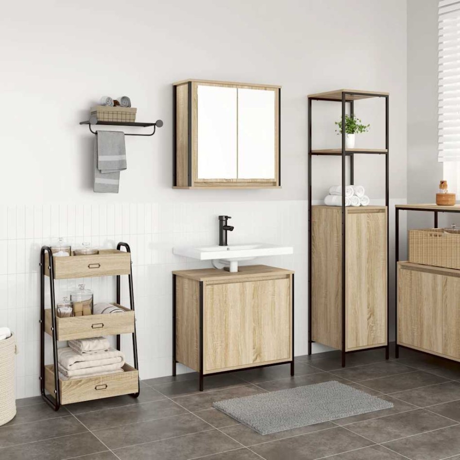 Set de muebles de baño 2 pzas madera contrachapada roble