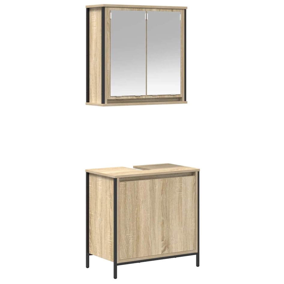 Set de muebles de baño 2 pzas madera contrachapada roble