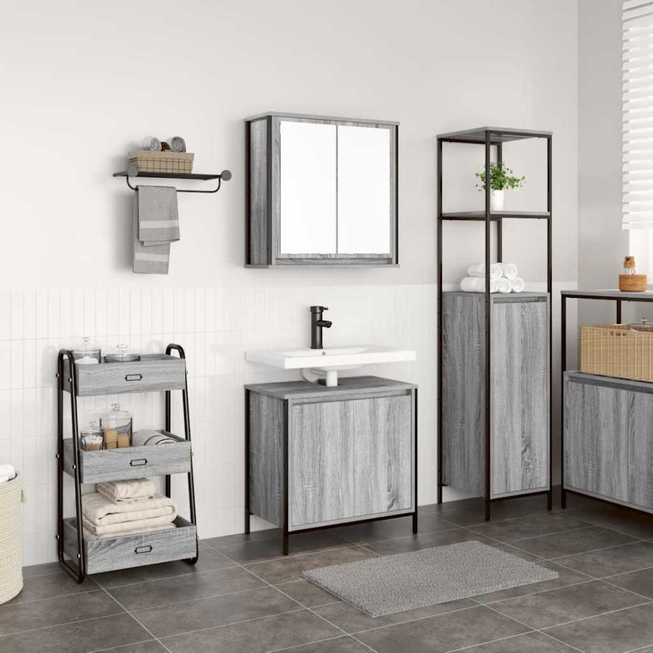Set de muebles de baño 2 pzas madera contrachapada gris