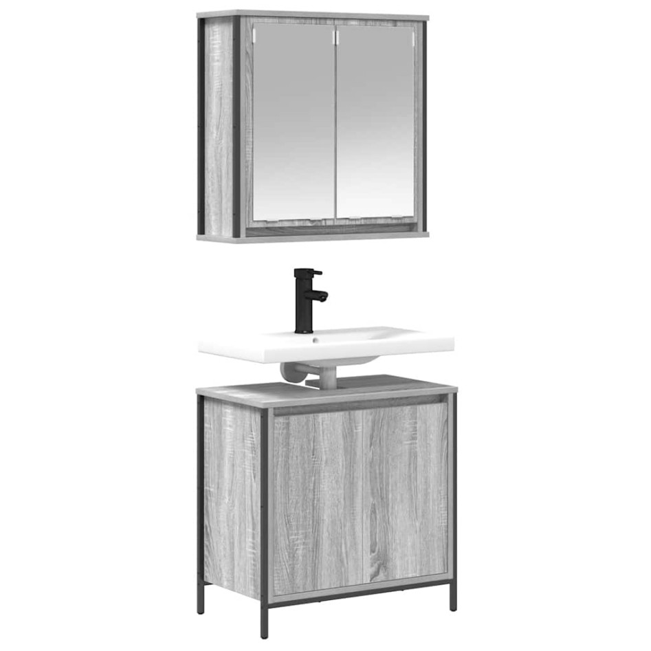 Set de muebles de baño 2 pzas madera contrachapada gris